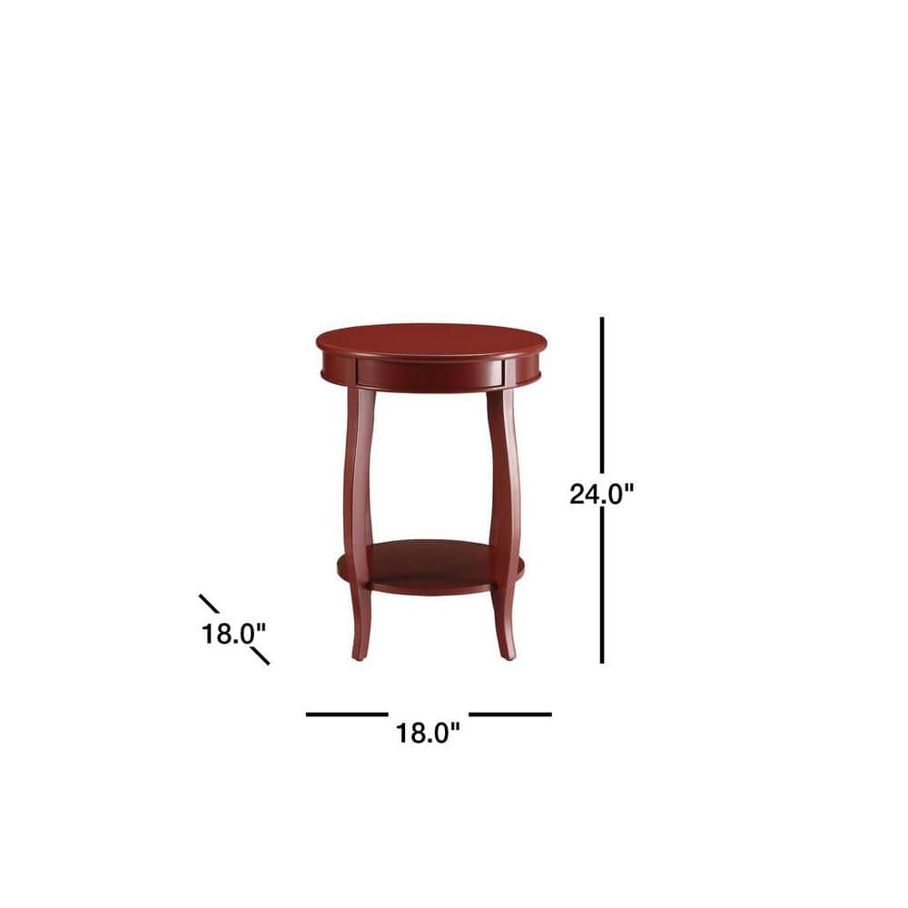 Aberta Round Red Wooden Side Table with Cabriole Leg and Shelf