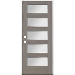 36 in. x 80 in. Modern Douglas Fir 5-Lite Right-Hand/Inswing Frosted Glass Grey Stain Wood Prehung Front Door