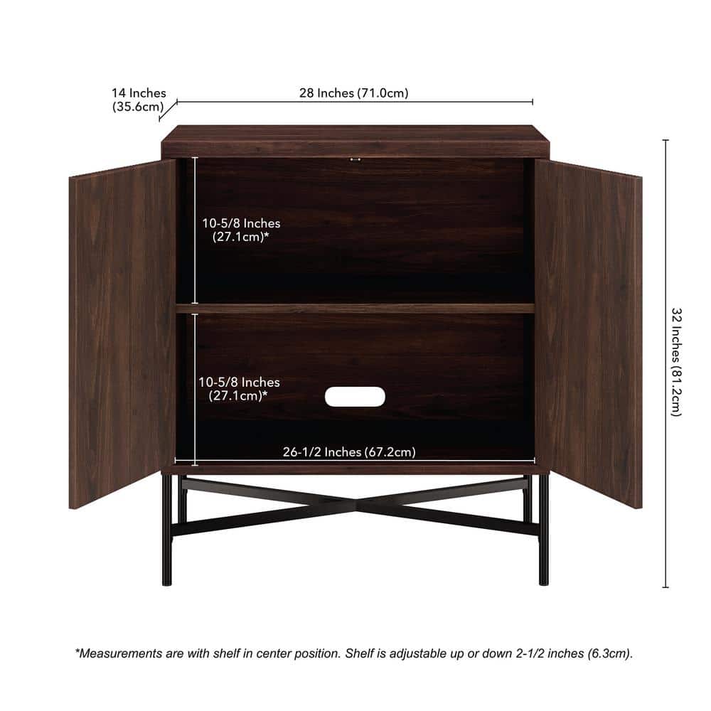 Alder Brown Modern X-Base Accent Cabinet with Adjustable Shelving