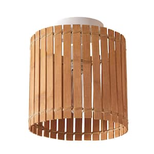 9 in. 1-Light Matte White Semi-Flush Mount Ceiling Light with Natural Bamboo Shade