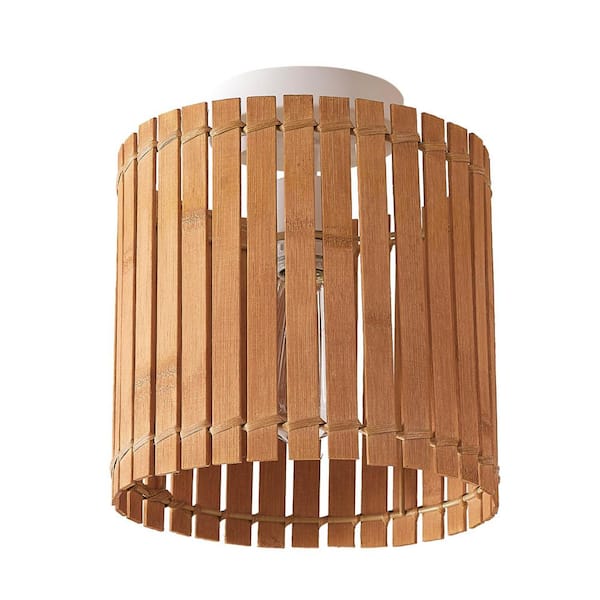 Globe Electric 9 in. 1-Light Matte White Semi-Flush Mount Ceiling Light with Natural Bamboo Shade