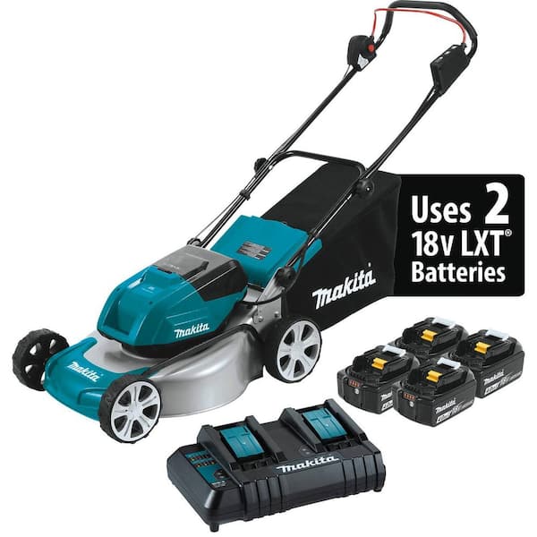 Makita 18 in. 18V X2 (36V ) LXT Lithium-Ion Cordless Walk Behind Push Lawn Mower Kit with 4 Batteries (4.0 Ah)