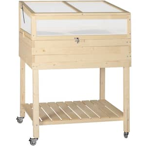 46 in. x 23 in. x 31 in. Wooden Raised Garden Bed with Greenhouse Top, Liner and Lockable Wheels