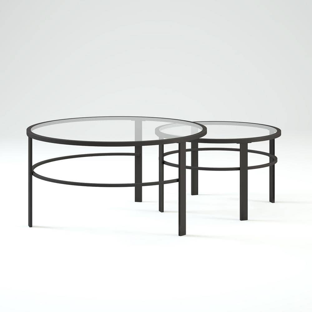 Blackened Bronze Round Glass Nesting Coffee Tables