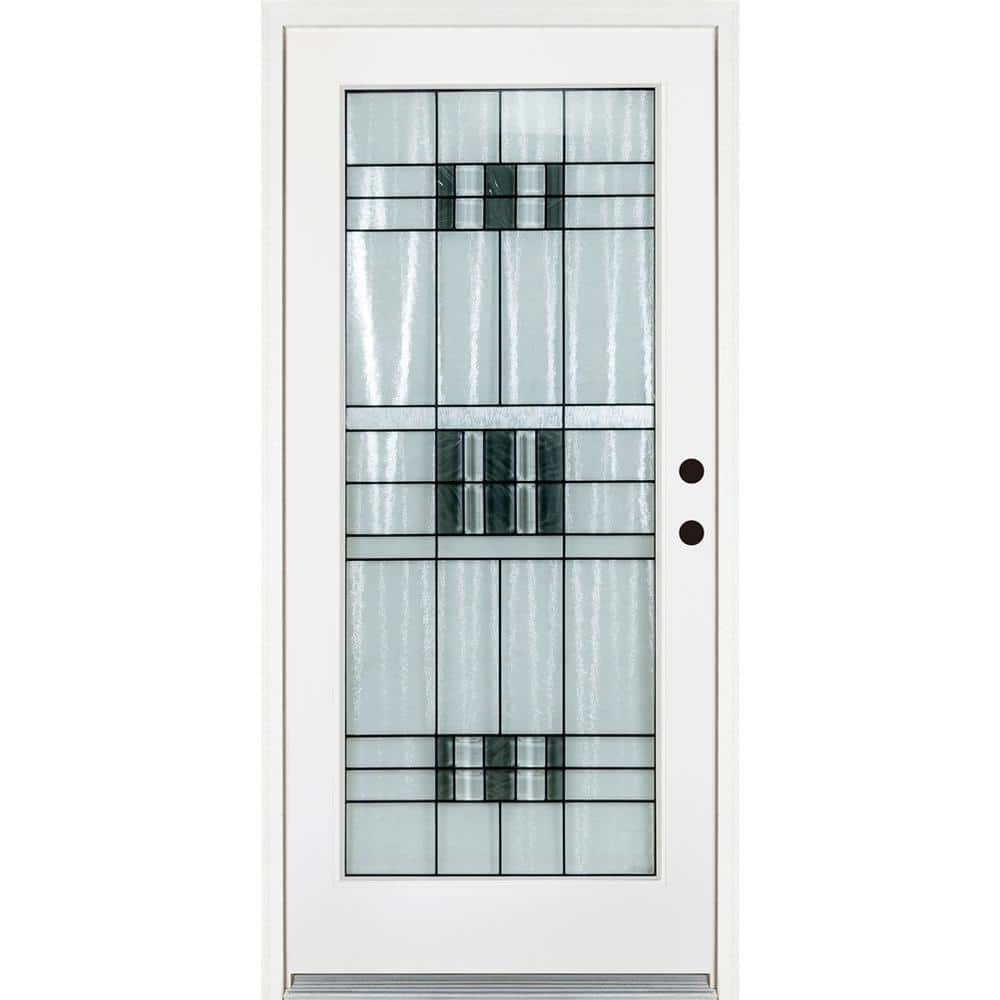32 in. x 80 in. Left-Hand Inswing Full-Lite Savana Decorative Glass White Finished Fiberglass Prehung Front Door price history on PriceWatchPro
