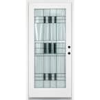 36 in. x 80 in. Savana Smooth White Left-Hand Inswing Full 1 Lite Decorative Fiberglass Prehung Front Door