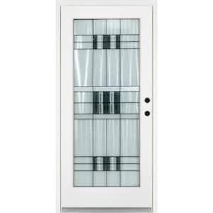 36 in. x 80 in. Savana Smooth White Left-Hand Inswing Full 1 Lite Decorative Fiberglass Prehung Front Door