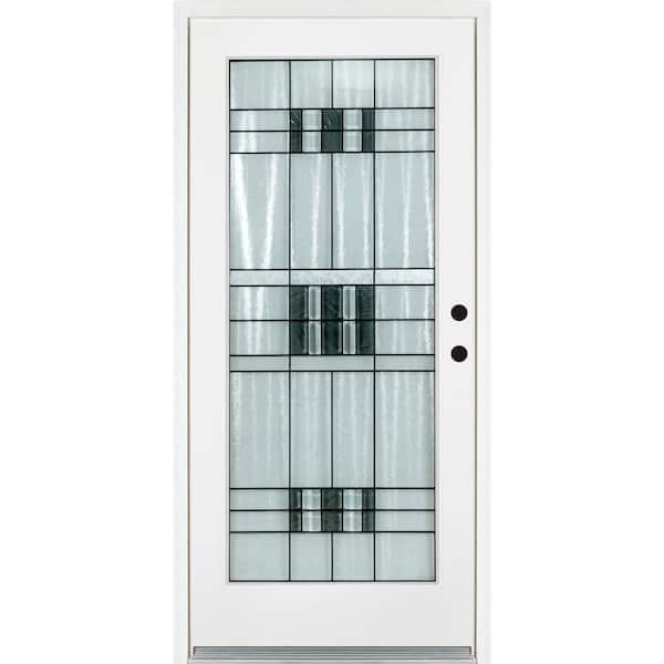 MP Doors 36 in. x 80 in. Savana Smooth White Left-Hand Inswing Full 1 Lite Decorative Fiberglass Prehung Front Door