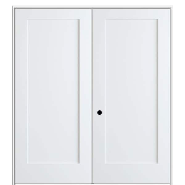 MMI Door Shaker Flat Panel 64 in. x 80 in. Right Hand Solid Core Primed Composite Double Prehung French Door with 4-9/16 in. Jamb