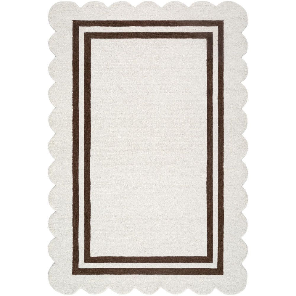 Scalloped Cream Modern Border 10 ft. x 14 ft. Area Rug price history on PriceWatchPro