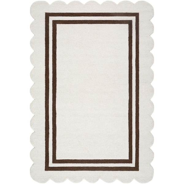 Scalloped Cream Modern Border 9 ft. x 12 ft. Area Rug