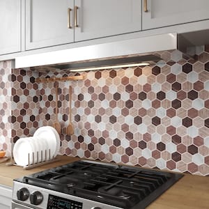 11.8 in. x 11.8 in. Vinyl Peel and Stick Tile, Brown Hexagon Wall Tiles(9.7 sq. ft./10-pack)