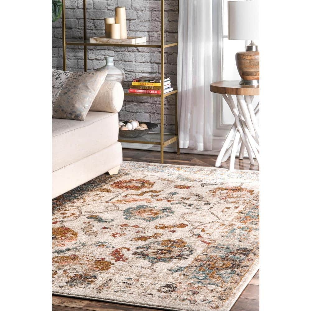 Cecil Beige and Ivory Oriental Synthetic 4' x 6' Area Rug
