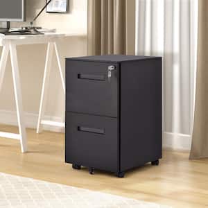 Black 2-Drawers File Cabinet with Lock Fully Assembled Except Wheels