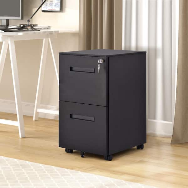 Mobile File Cabinet Lockable Except Casters Filing Cabinet Black 3 Drawers Mobile Cabinets for A4 Paper Premium Steel Document Pedestal for Office and Home Fully Assembled Anti-tilt Design 