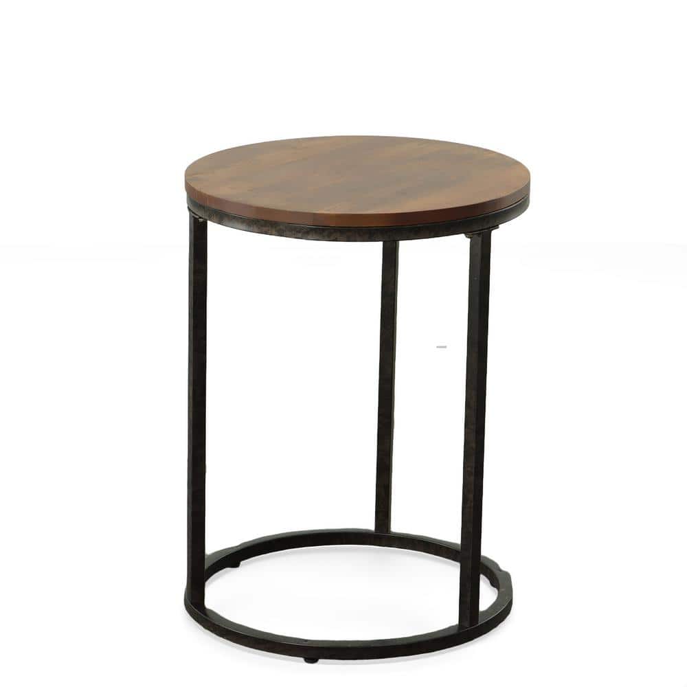 Orson 18" Round Chestnut Wood Veneer Top Accent Table with Black Metal Frame