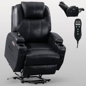 Black PU Leather Motor Power Lift Massage Recliner Chair with USB Port