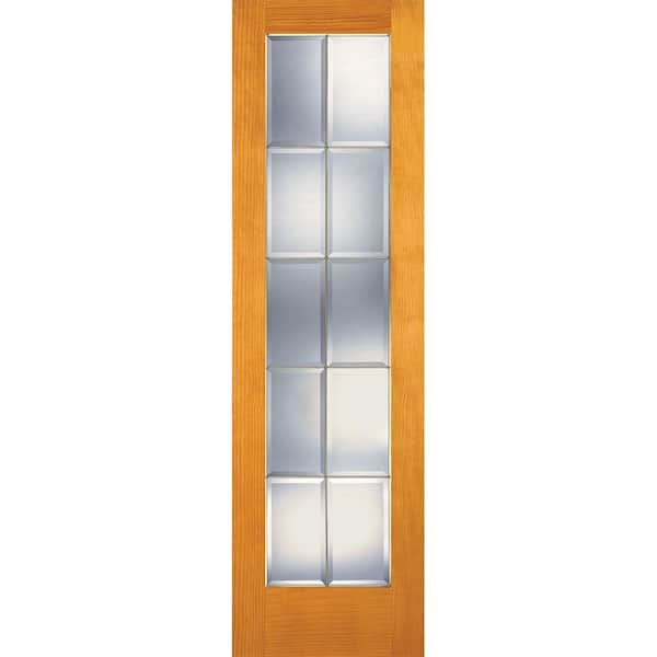 Feather River Doors 24 in. x 80 in. 10 Lite Unfinished Pine Clear Bevel Brass Woodgrain Interior Door Slab