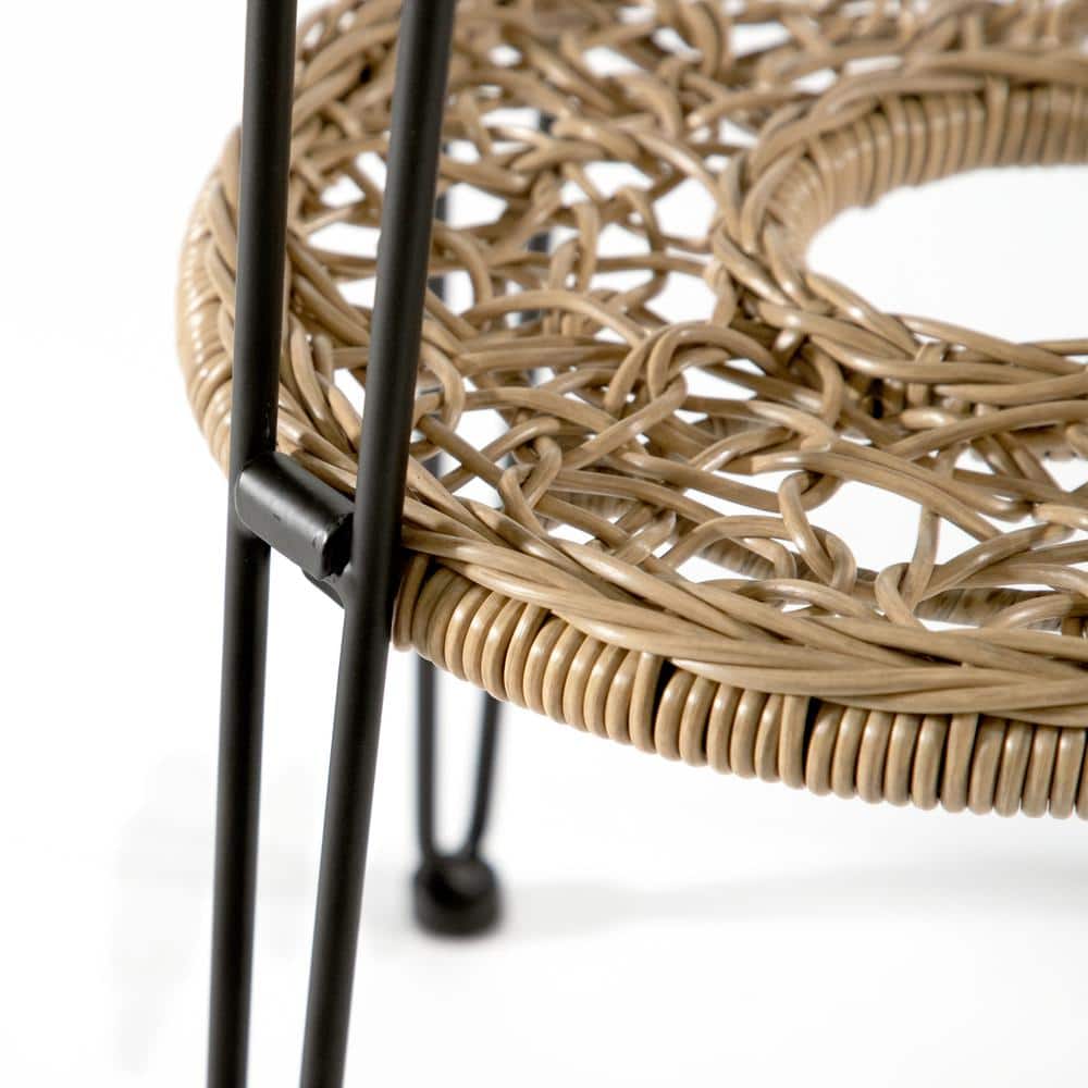 Tiny Natural Rattan and Glass Round Outdoor Side Table