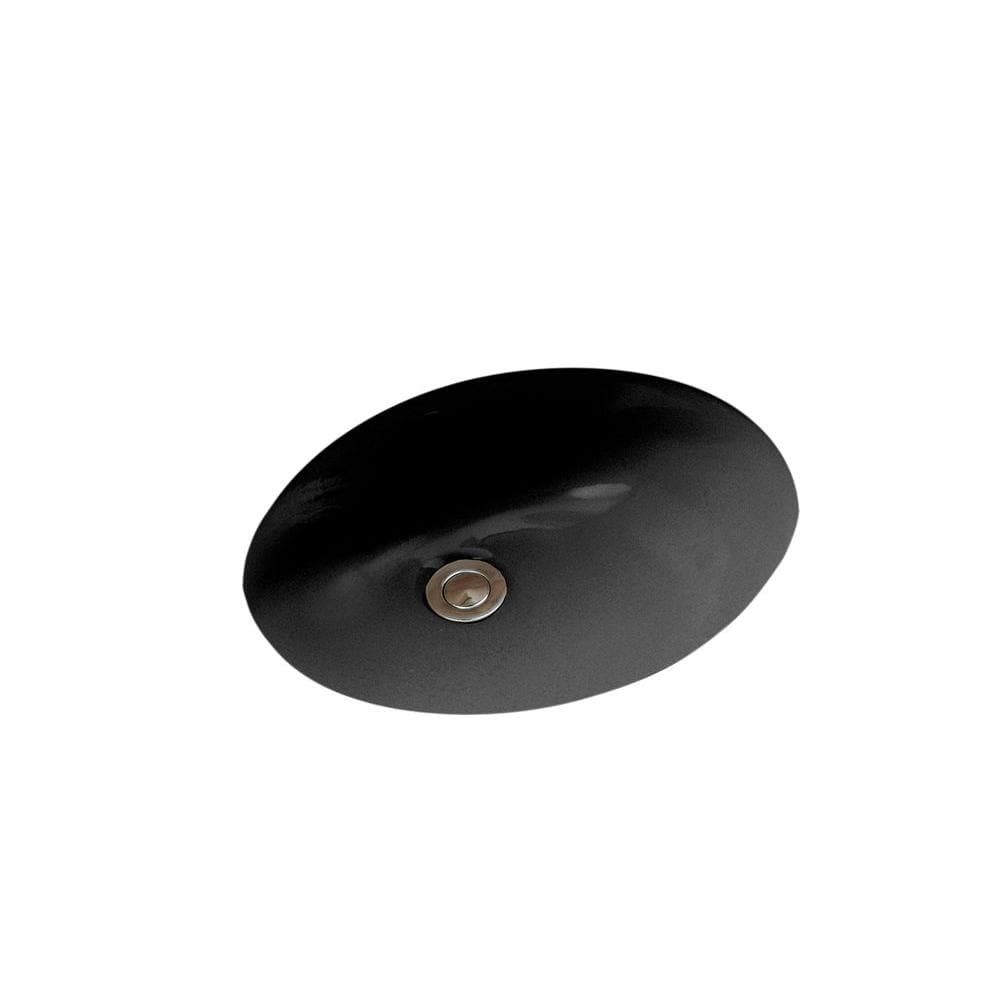 Black Ceramic Oval Undermount Bathroom Sink with Overflow