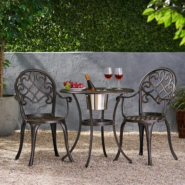 Zeus & Ruta 3-Piece Aluminum Patio Conversation Set with Coffee Table, Ice Bucket for Porch, Balcony, Poolside