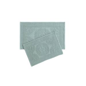 Cotton Stonewash Medallion 17 in. x 24 in./20 in. x 32 in. 2-Piece Bath Rug Set in Marine Blue