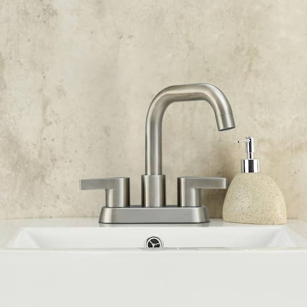 Satico 4 in. Centerset 2-Handle 3-Hole 360-Degree Swivel Spout Bathroom Vanity Faucet with Supply Lines in Brushed Nickel