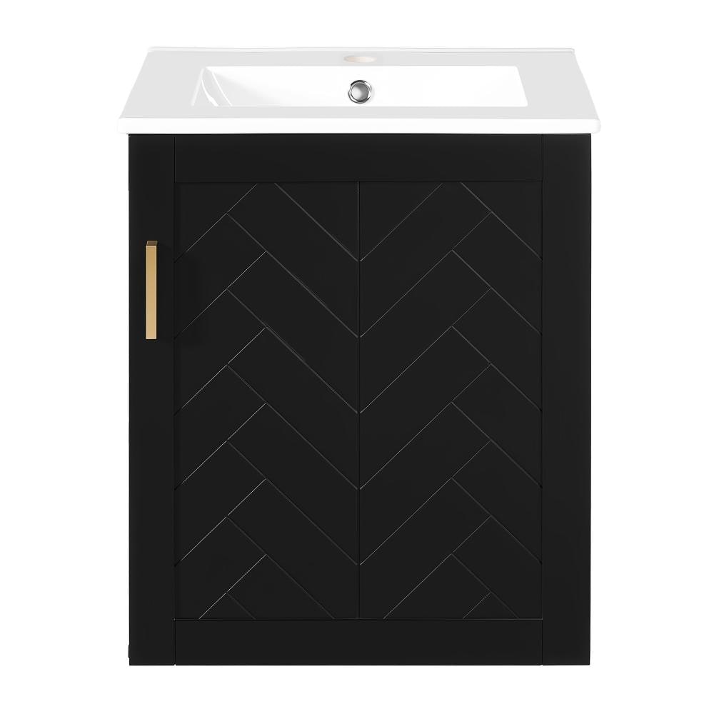 20 in. Single Sink Wall-Mounted Black Bath Vanity with White Ceramic Top Unassembled price history on PriceWatchPro