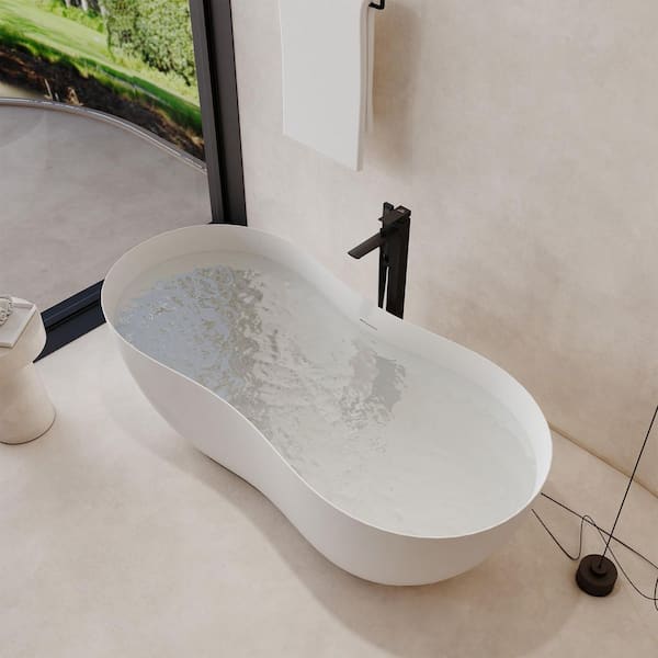 67 in. x 29.5 in. Freestanding Stone Resin Solid Surface Soaking Bathtub in Matte White