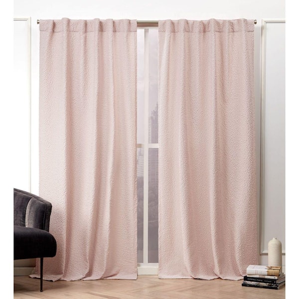 NICOLE MILLER NEW YORK Textured Matelasse Blush Abstract Light Filtering Hidden Tab / Rod Pocket Curtain, 50 in. W x 96 in. L (Set of 2)