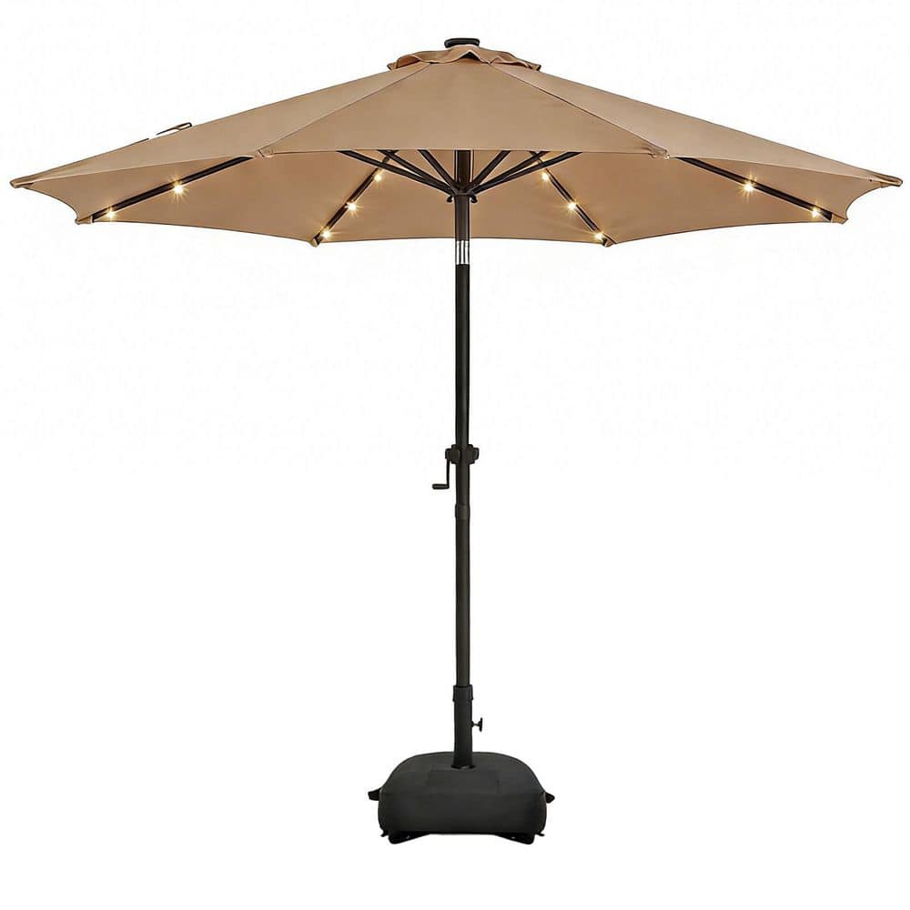 garden reflections 9' solar patio umbrella Backyard Expressions 9ft with 32 LED Lights hosting a backyard gathering Solar Patio Umbrella w/ Light