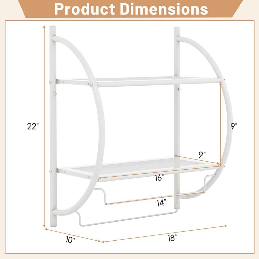 White Metal Wall Mounted 2-Tier Bathroom Towel Rack