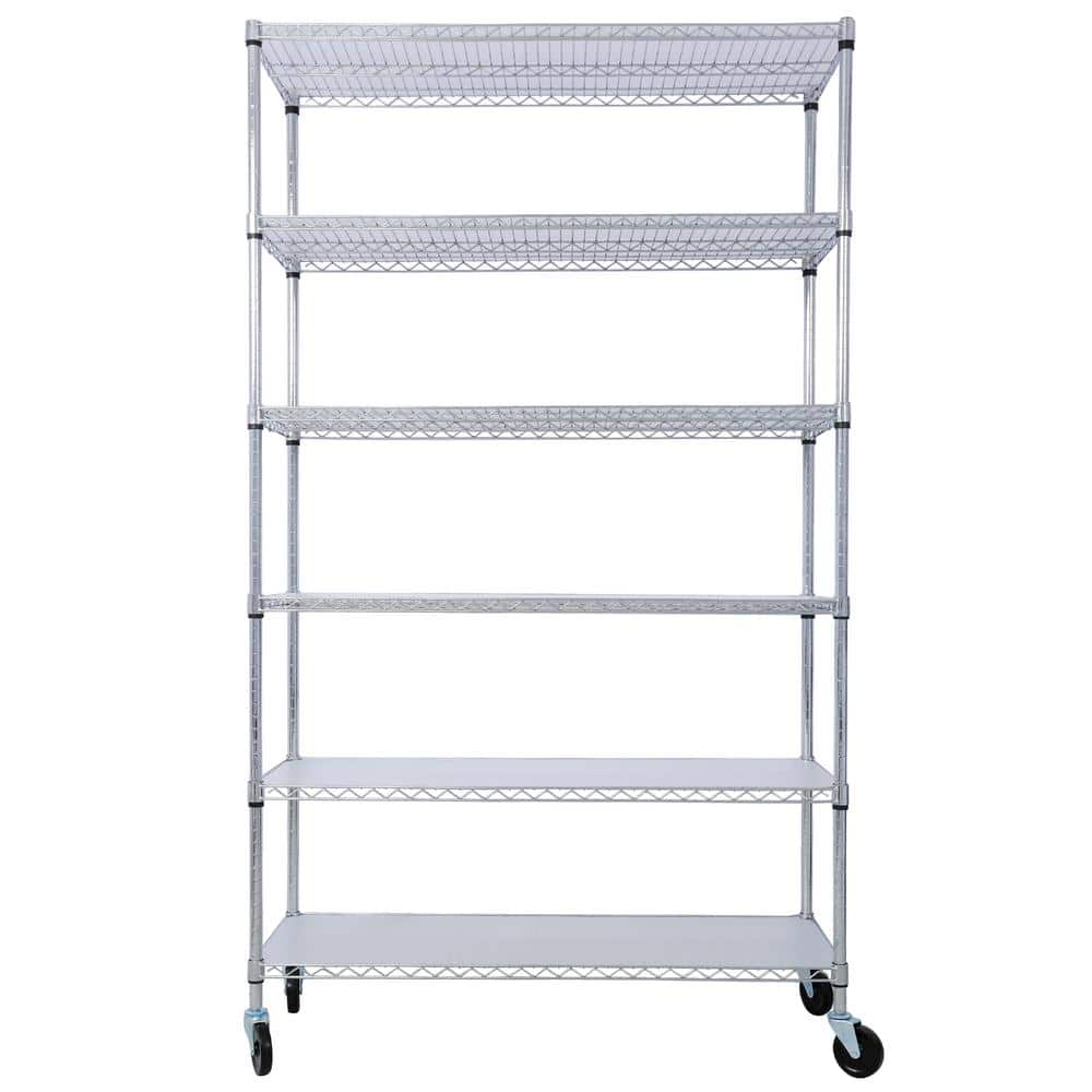 82 in. H x 48 in. L x 18 in. D 6-Shelf Chrome Metal Pantry Organizer with Wheels and Shelf Liners, Storage Wire Rack price history on PriceWatchPro