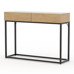 Emery 54 in. Oak/Black Rectangle Composite Console Table with 2-Drawers