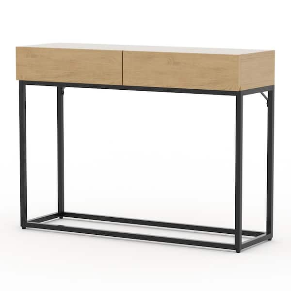 RST BRANDS Emery 39 in. Oak/Black Rectangle Composite Console Table with 2-Drawers