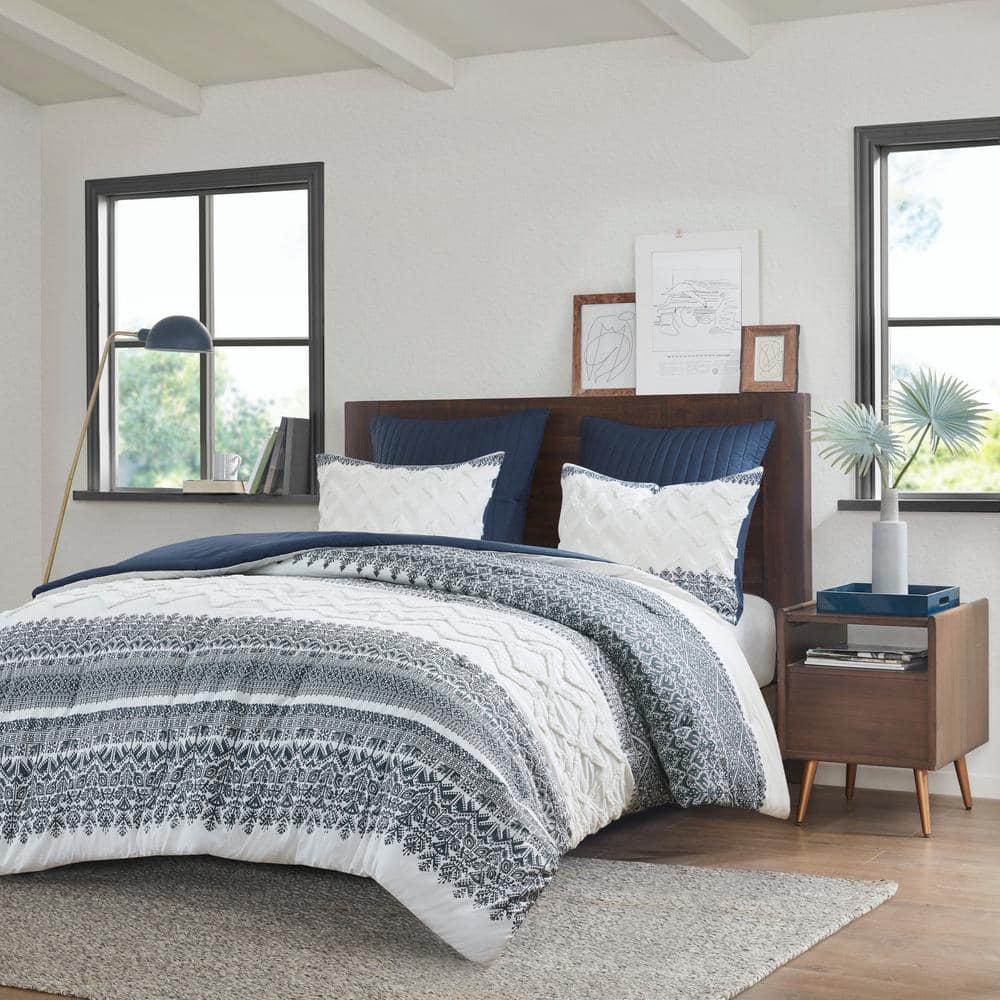 Full Blue Cotton Reversible Comforter Set