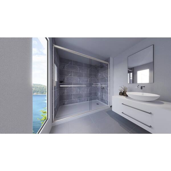 NuVo Platinum Grey-Rainier 60 in. W. x 32 in. x 99 in. Floor/Ceiling Base/Wall/Door Alcove Shower Stall/Kit Chrome Right
