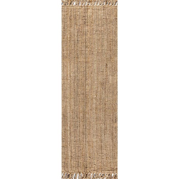 JONATHAN Y Pata Hand Woven Chunky Jute with Fringe Natural 2 ft. x 10 ft. Runner Rug