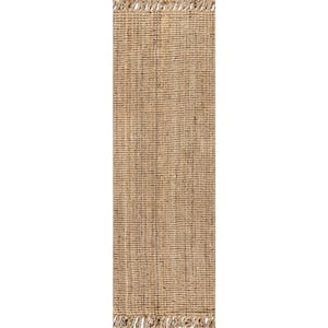 Pata Hand Woven Chunky Jute with Fringe Natural 2 ft. x 14 ft. Runner Rug
