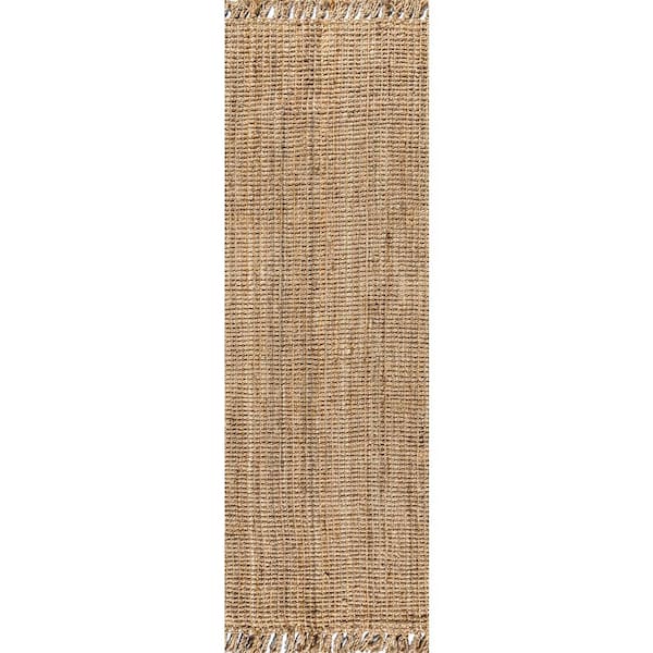 Pata Hand Woven Chunky Jute with Fringe Natural 2 ft. x 18 ft. Runner Rug