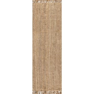 Pata Hand Woven Chunky Jute with Fringe Natural 2 ft. x 20 ft. Runner Rug