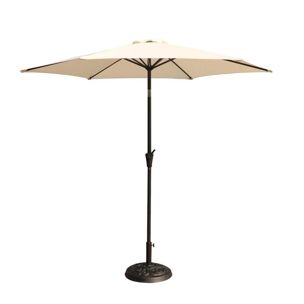 8.8 ft. Aluminum Push Button Tilt Patio Market Umbrella with Round Resin Um