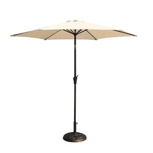 8.8 ft. Aluminum Push Button Tilt Patio Market Umbrella with Round Resin Umbrella Base in Creme