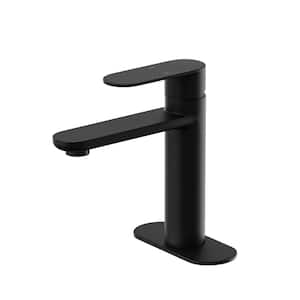 Modern Single Handle Single Hole Bathroom Faucet with Deck Plate Included and Spot Resistant in Matte Black