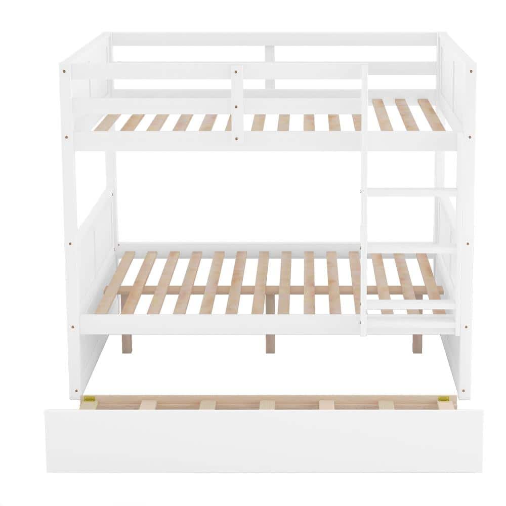 White Full Over Full Bunk Bed with Twin Trundle and Ladder, Solid Pine Wood Frame, Converts to Two Beds price history on PriceWatchPro