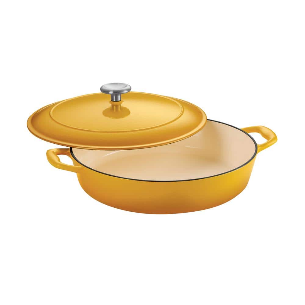 4 Qt Enameled Cast Iron Covered Braiser - Latte with Gold Stainless Steel  Knob - Tramontina US