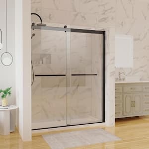 60 in. W x 74 in. H Double Sliding Frameless Shower Door/Enclosure in Black with Clear Glass