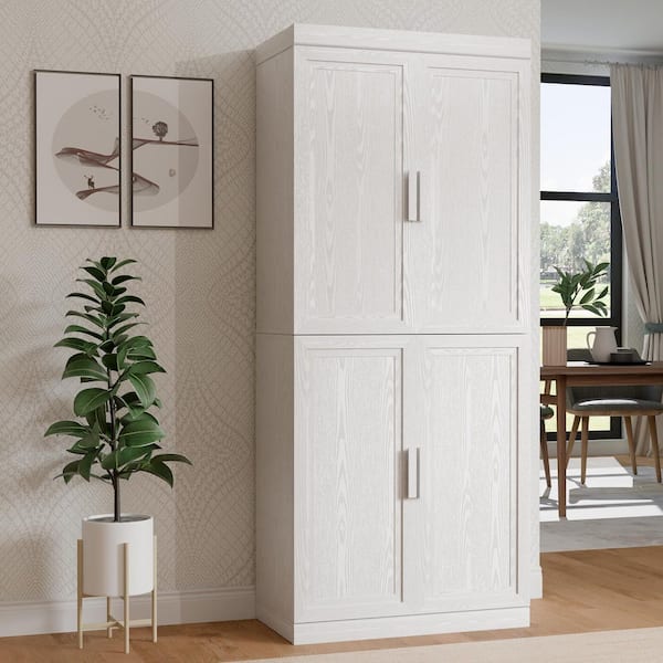 Solid Wood White 72 in. H Storage Cabinet with Adjustable Shelves