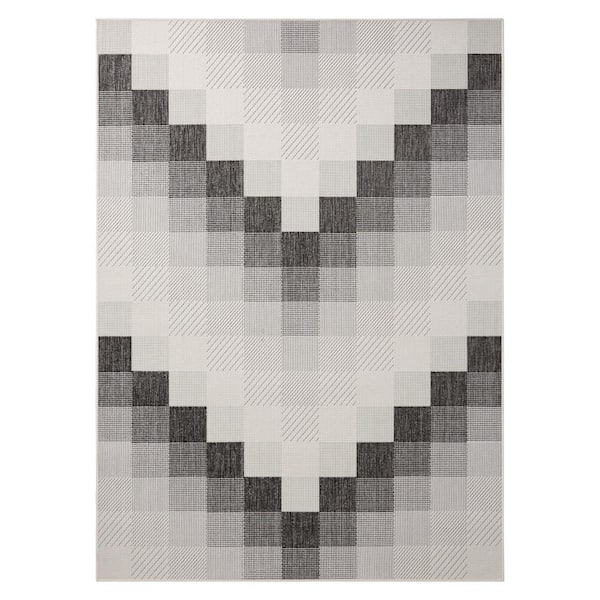 Patio Country Black 8 ft. x 10 ft. Ombre Chevron Polypropylene Indoor/Outdoor Area Rug
