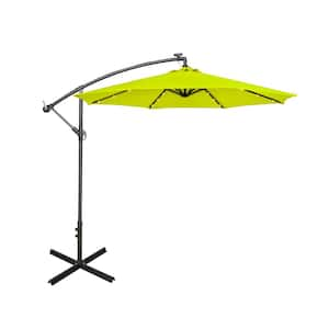 Bayshore 10 ft. Outdoor Patio Crank Lift LED Solar Powered Offset Cantilever Umbrella with Cross Base in Lime Green